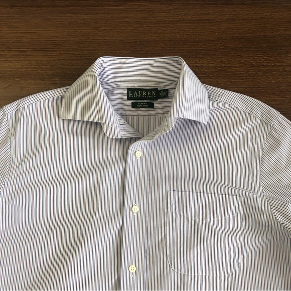 LAUREN RALPH LAUREN Slim Fit Men Striped Long Sleeve Button Up Shirt Sz 16 34-35 - Picture 4 of 12